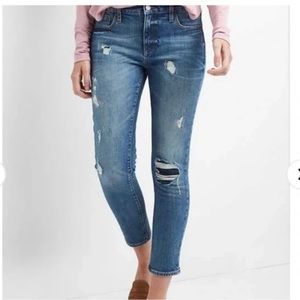 GAP Best Girlfriend Mid-Rise Distressed Patched Destructed Repair Jeans Size 28R